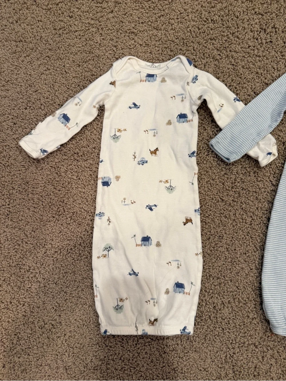 Carter’s Long Sleeve Sleep Gown Set in Blue Stripe & Rural Farm Print (Newborn)
